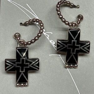 Southwestern Silver Hoops with Cross Earrings
